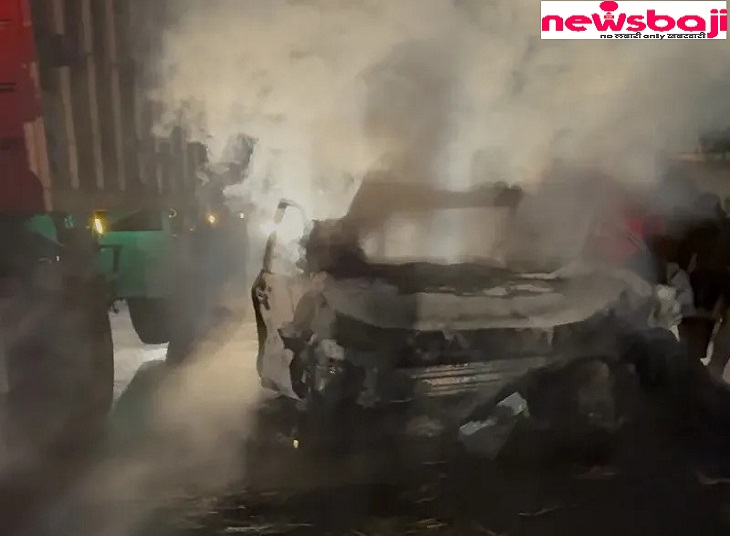 तेज रफ्तार कार ने युवक को मारी टक्कर, मौके पर ही मौत, लोगों ने कार में आग लगाई। 