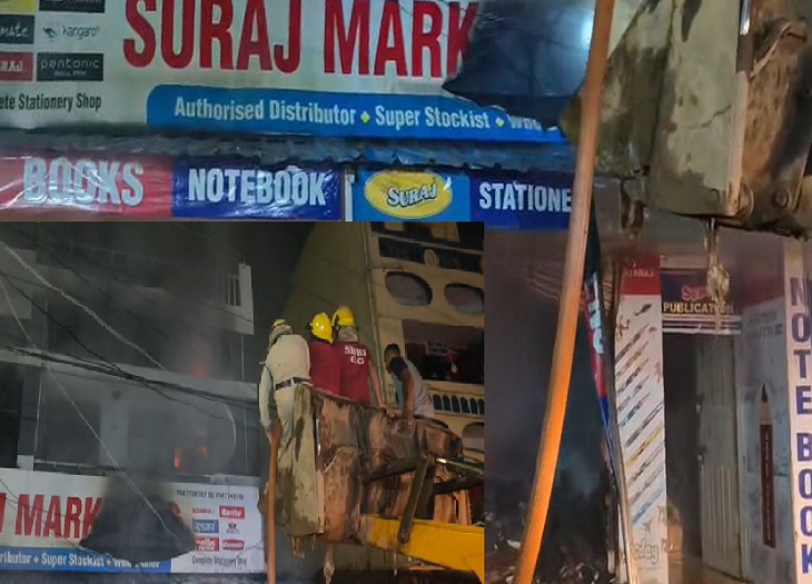 सूरज इंटरप्राइजेज में भीषण आग बुझाने में जुटी फायर ब्रिगेड और SDRF टीम