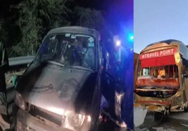 कार और डबल डेकर बस की टक्कर, 6 की मौत, 9 घायल 