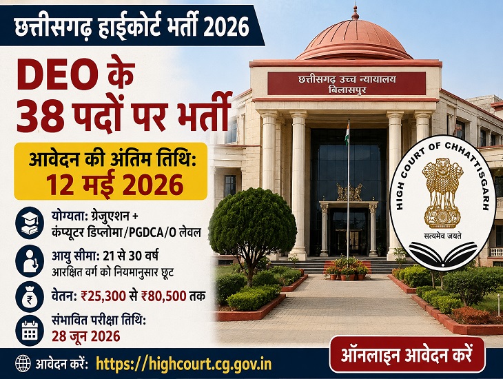 छत्तीसगढ़ हाईकोर्ट भर्ती 2026: DEO के 38 पदों पर आवेदन शुरू