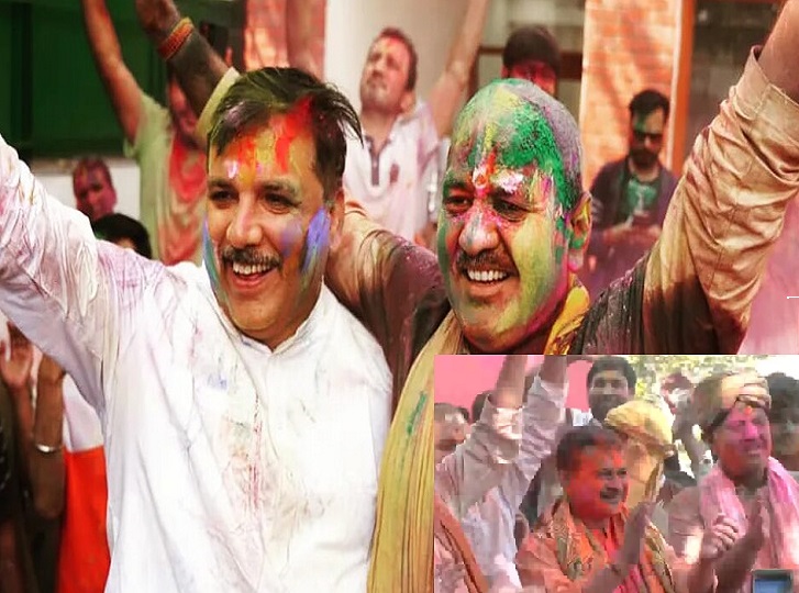 मनीष सिसोदिया के आवास पर होली मनाते अरविंद केजरीवाल और आप नेता
